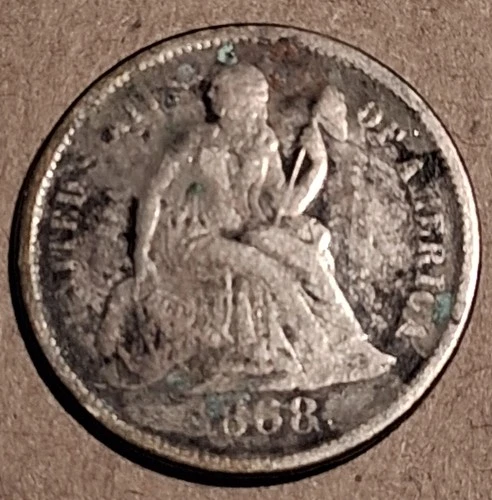 1868 Seated Liberty Dime – AG About Good – Heavy Circulation – Silver #903
