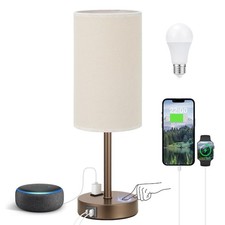 Touch Table Lamp Beige 3Way Dimmable USB C Charging AC Outlet 17.4 Inch