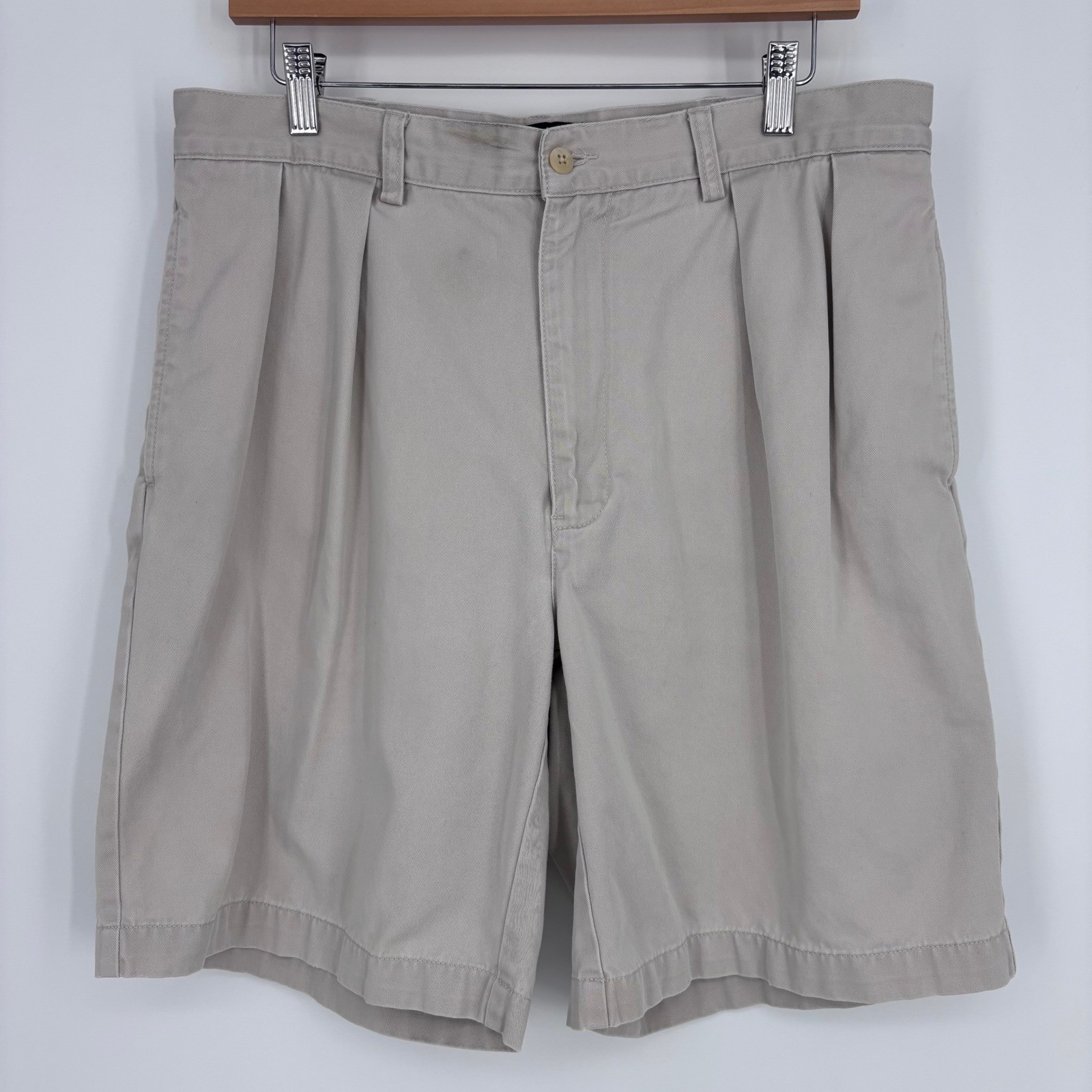 VTG Polo Ralph Lauren Pleated Tyler Shorts Mens 34 (Tag 35) Khaki Chino *FLAW