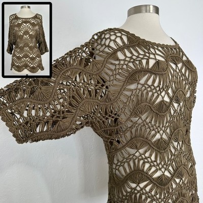 Festival Fairy Ren Faire Overlay Crochet Top Large Layer Open Knit Earthy Green