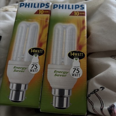 2er Pack Philips Energiesparlampen 14W = 75W B22 BC 800 Lumen Bajonettverschluss