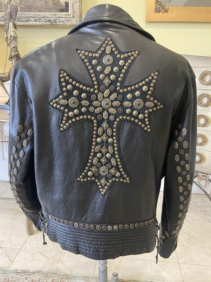 RARE NORTH BEACH GOTHiC CROSS LEATHER MICHAEL HOBAN BLACK JKT SIZE