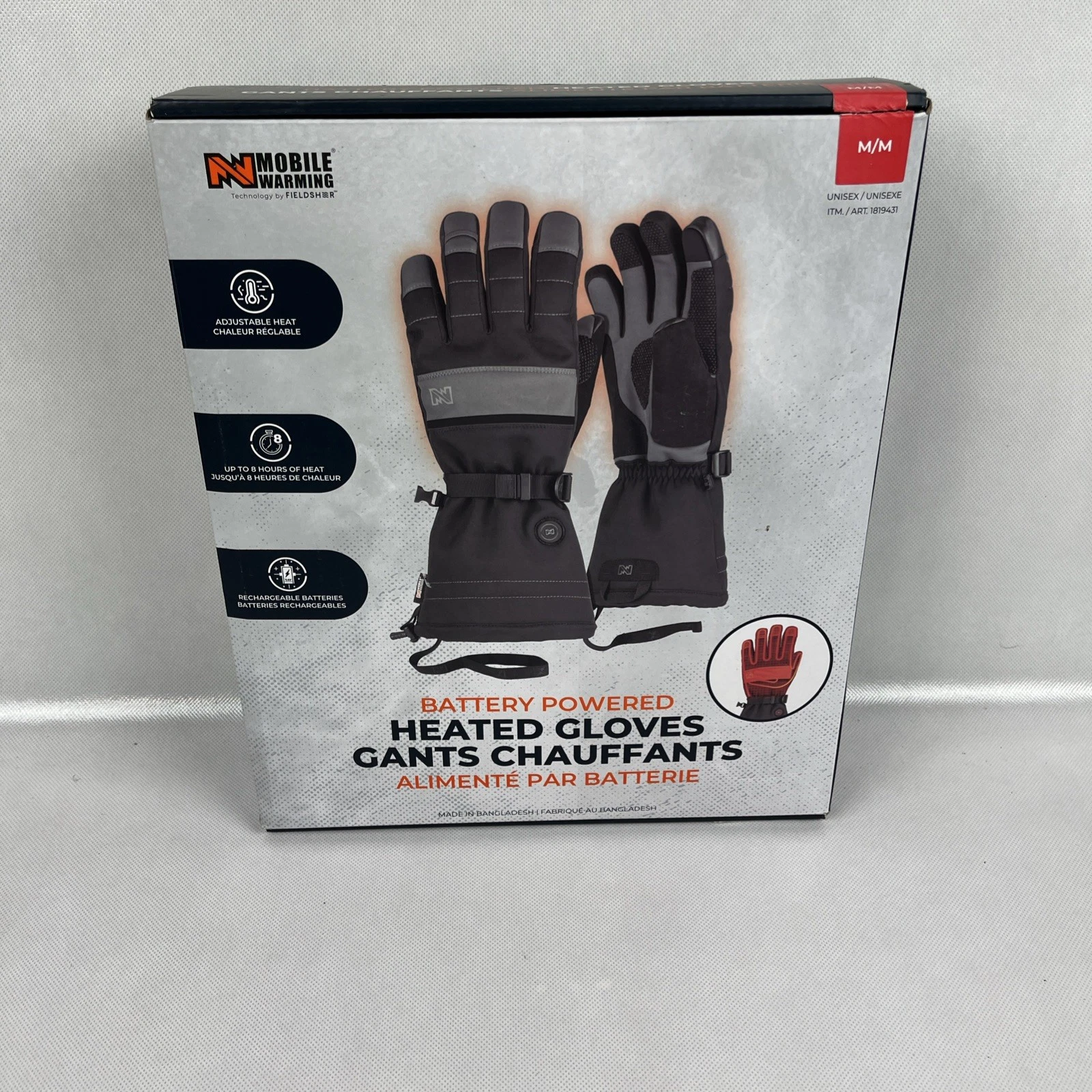 Mobile Warming Battery Heated Gloves Size M Adjustable Heat Rechargeable NOB