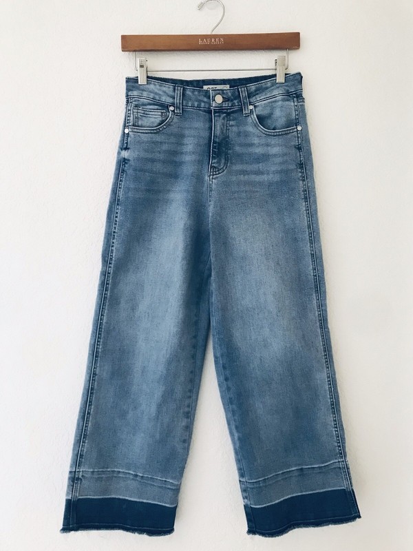 OAT Shari Cropped Wide Leg Jean 2 / 26 Released Raw Hem High Rise Coastal Denim