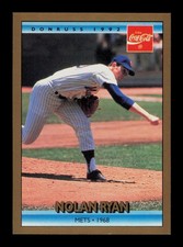 Nolan Ryan 30 New York Mets Baseball Donruss 1992 Rookie Season Trading Card. rookie card picture