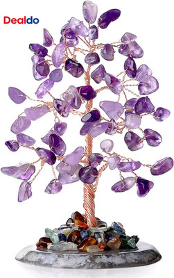 Amethyst Healing Crystal Tree of Life Natural Gemstone Agate Slice Base Copper W