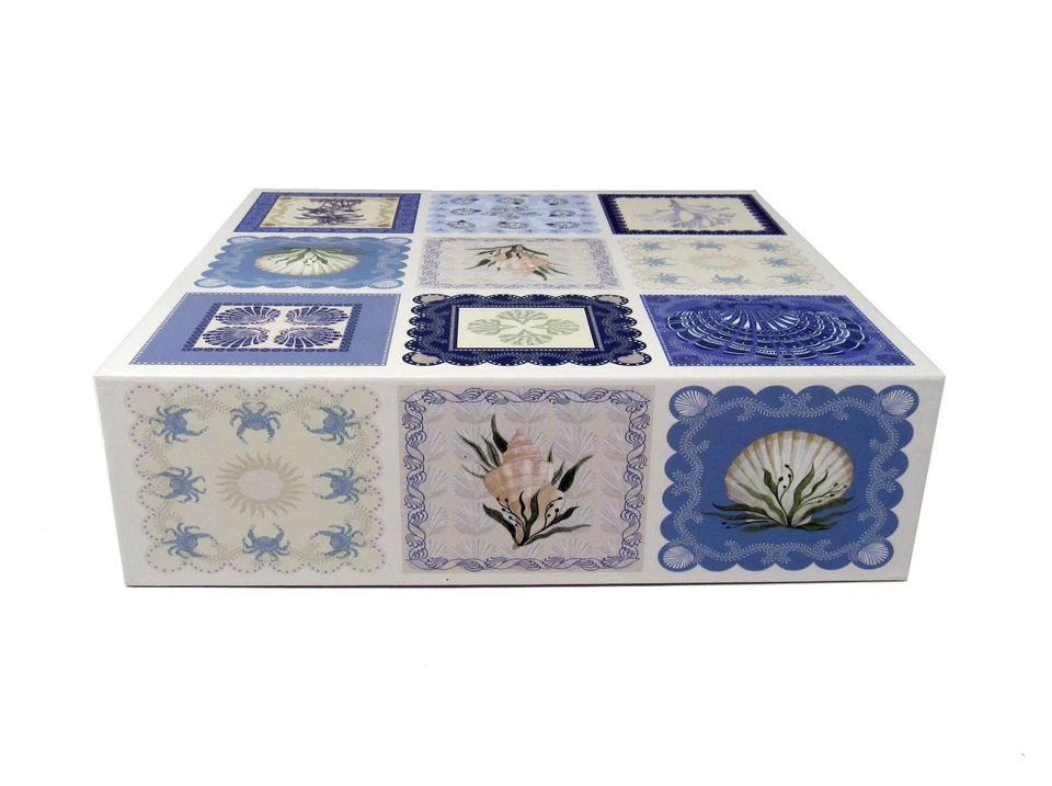 Punch Studio Keepsake Flip Top Nesting Box Blue Seashells 28258 Medium - Image 4 of 4