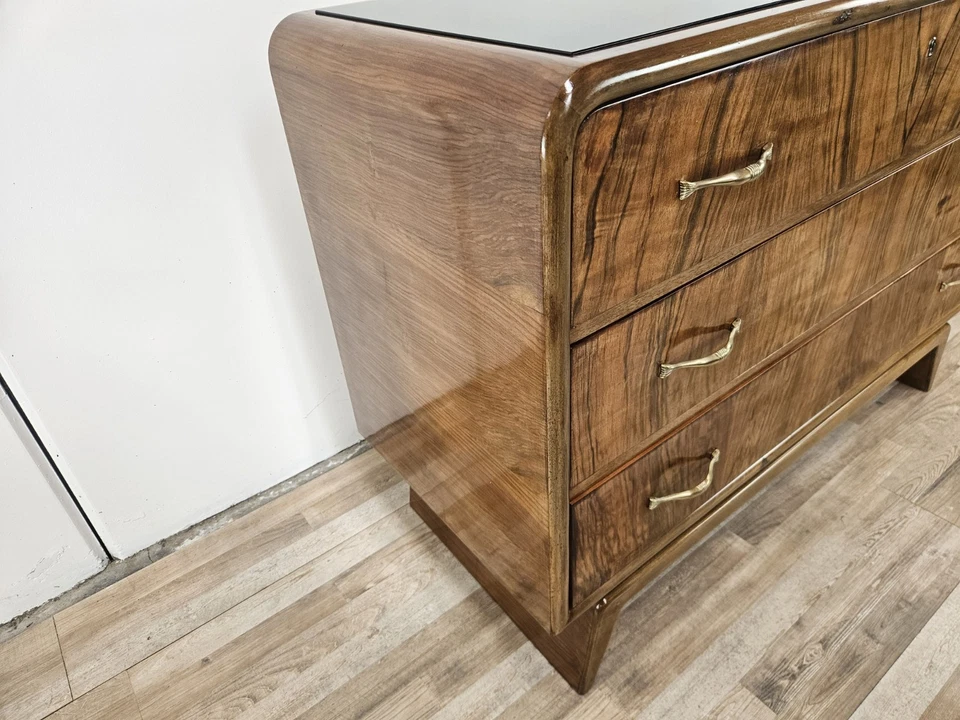 Cómoda Art Deco Nogal y Vidrio Negro Años 40 Xx Siglo Foto 3 de 4