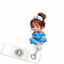 Valentines Love Nurse Badge Reel Blue Heart Retractable ID Clip Gift Nurse