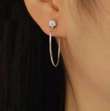 Women's 2Ct Round Cut Lab-Created Hoop Push Back Earrings 14k White Gold Plated