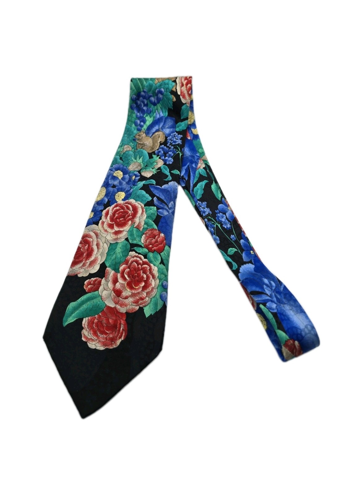 Leonard Paris Silk Tie Multicolor Black Floral Print Made in Italy Vintage VHTF
