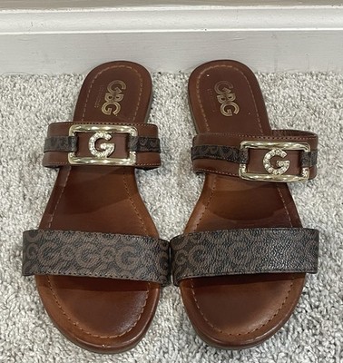 GBG Los Angeles Brown Logo Sandal With Rhinestone Detailing Women s Size 8