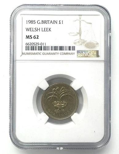 1985 Great Britain 1 Pound-Elizabeth II 3rd portrait WELSH LEEK MS62 NGC