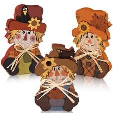 3 Pcs Fall Scarecrow Decor Wooden Block Sign Table Centerpieces