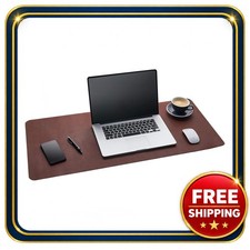 Leather Desk Mat 36x17 Dark Brown Office Writing Pad