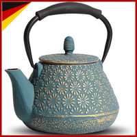 Teekanne Gusseisen 950Ml KirschblüTenmuster Herdtauglich Mit Infuser Blau