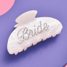 Bride Claw Clip White Acrylic Bachelorette Hair Accessory Gift Rhinestone, B