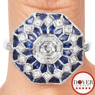 Nachlass Diamant Saphir 18K Gold Sechseck Mosaik Verlobungsring 6 1 gr NR