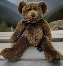 Russ Berrie Plush Stuffed Teddy Bear w/ Suede Bow 11" Excellent Condition 259