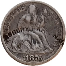 1876 CC Seated Liberty Silver Dime Counterstamped Asbury Park, N.J. Brunk A-372