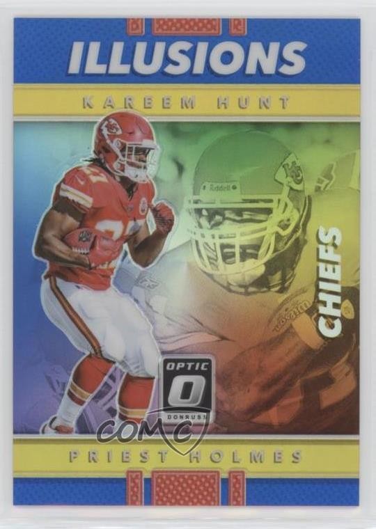 2017 Donruss Optic Illusions Blue Prizm 93/149 Kareem Hunt Priest Holmes #3 4l3