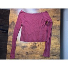 Wild Fable Burgundy Ribbed Off The Shoulder Long Sleeve Cropped Top Small