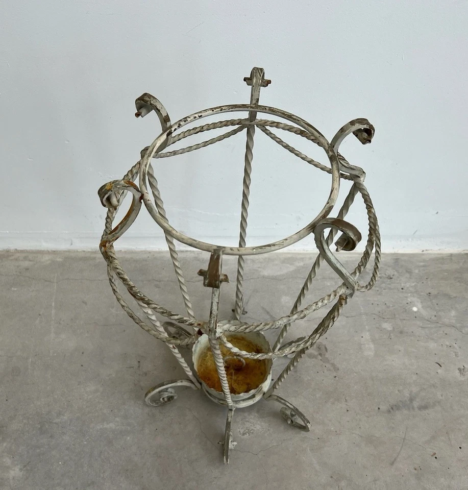 Elegant Original Vintage Umbrella Stand Wrought Iron Metal Cream White Rare - Image 2 of 4