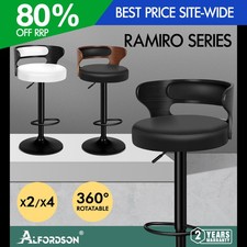 ALFORDSON 2x 4x Bar Stools 360° Swivel Wooden Padded Backrest Kitchen Pub Chair
