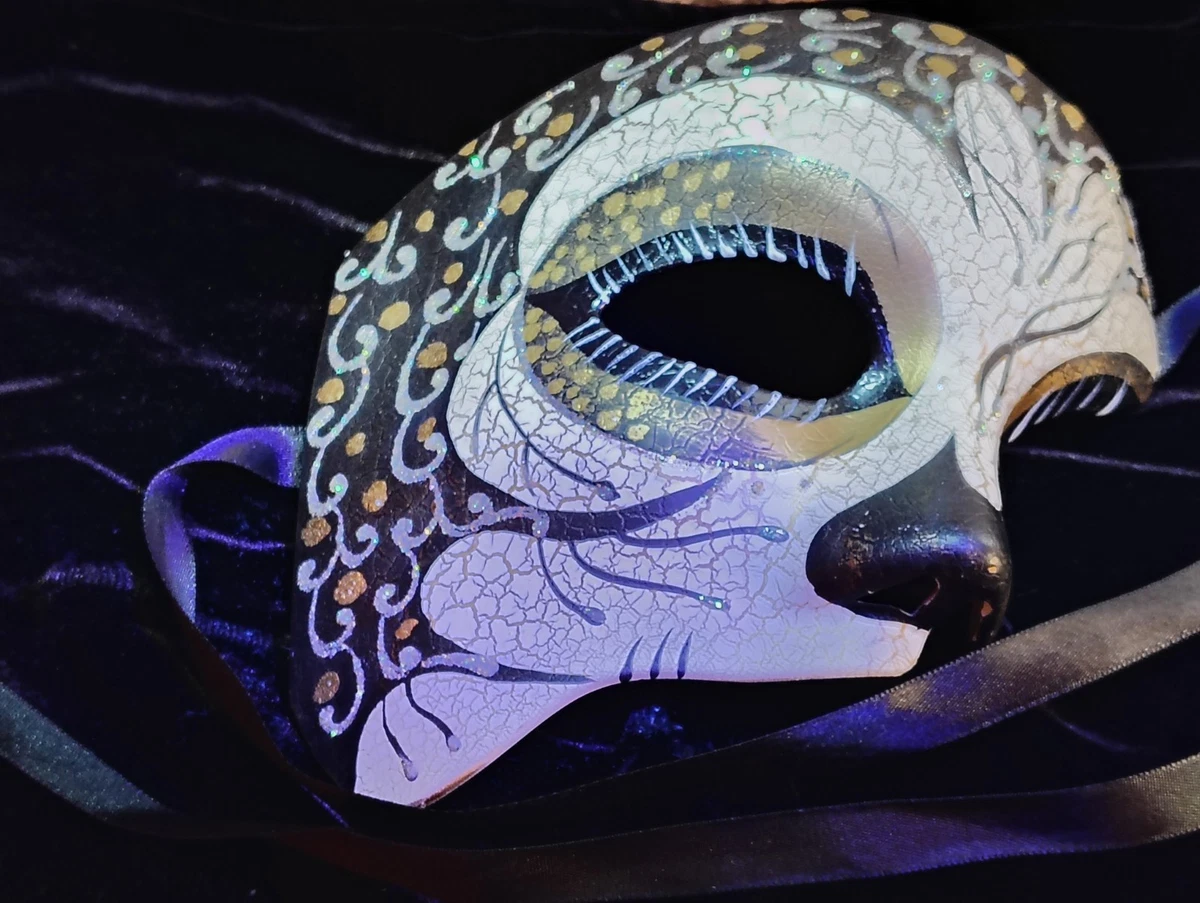 Phantom of the Opera Venetian Masquerade Mask Black Gold Wise Owl Costume Ribbon