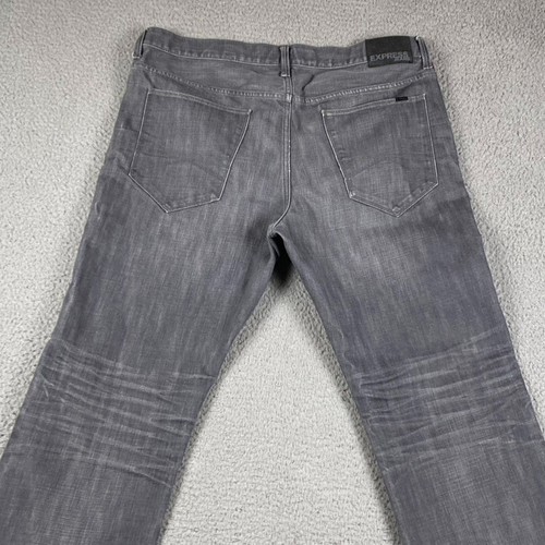 Express Jeans Black Loose Fit Boot Cut Denim Men's 36x32 Gray Cotton Polyester - Picture 11 of 13