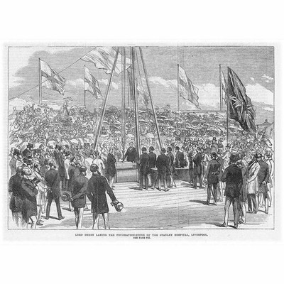 LIVERPOOL Grundsteinlegung des Stanley Hospital - antiker Druck 1870