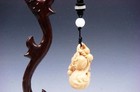 Japanese Boxwood Hand Carved Netsuke Bottle Gourd Baby Gourd & Leaves FREE STRAP — photo 6