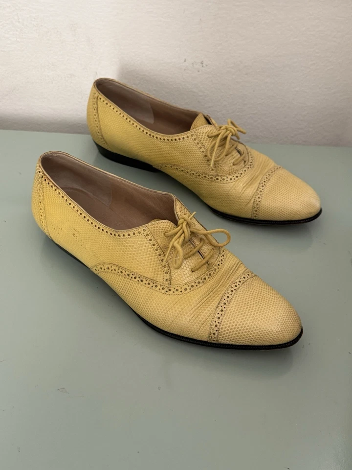 De colección Salvatore Ferragamo Mujer Oxfords Amarillo Lagarto Años 90 Talla 5.5 Foto 2 de 4