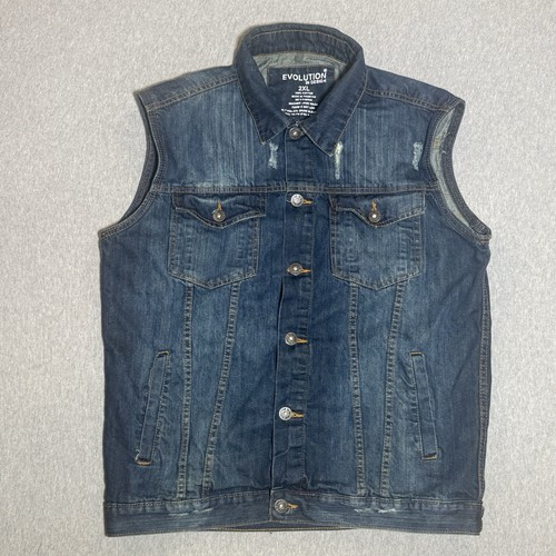 EVOLUTION IN DESIGN Distressed Blue Jeans Denim ärmellose Weste Gr. 2XL XXL - Bild 2 von 9