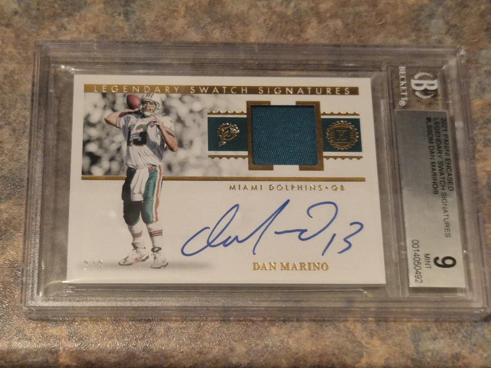 2021 Panini Encased Dan Marino Legendary Swatch Signatures Auto /8 Dolphins