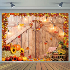 7X5Ft Fall Thanksgiving Backdrop Autumn Pumpkin Harvest Barn Door Background Tha