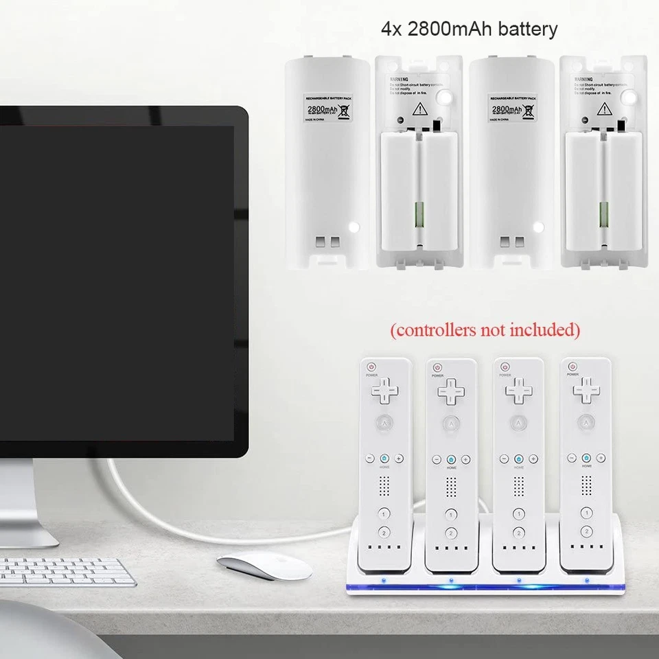 4x 2800mAh Akku Quad Ladegerät Ladestation für Nintendo Wii Remote Controller DE - Bild 4 von 4