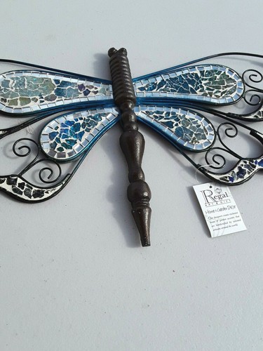 2 Libellen Wandbehang Metall Glas Mosaik Handarbeit Gartendeko Regal Art - Bild 4 von 11