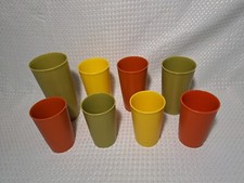 Vintage Tupperware Tumblers Cups 873 1320 1348 Harvest Colors Set Of 8