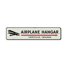 Airplane Hangar Sign, Personalized Pilot Location City State Name Metal Sign