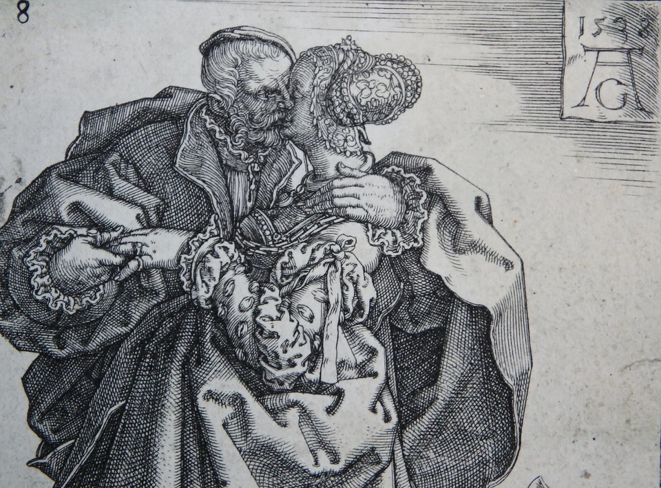 ALDEGREVER HOCHZEITSTÄNZER KÜSSENDES PAAR KUPFERSTICH SAMMLUNG SIGNIER 1538 - Bild 4 von 4