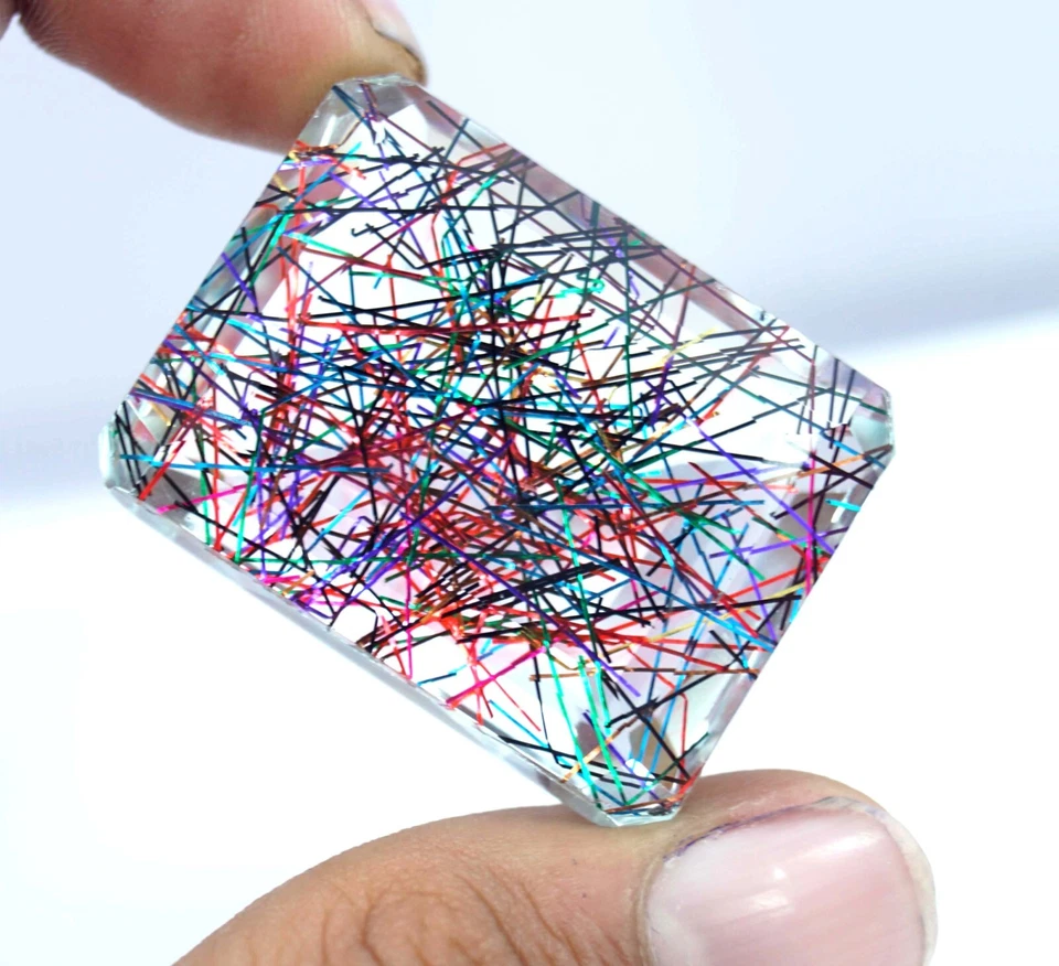 Natural Certified 148.60 Ct Multicolor Rutilated Quartz Loose Gemstone Emerald - Image 2 of 4