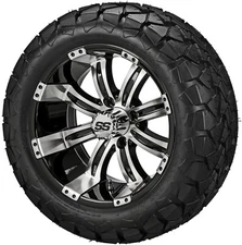 (4) Golf Cart 22x10-14 Trail Fox A/T Tires on 14x7 Black/Machined Tempest Wheels