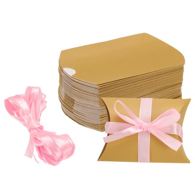 50 Stück Kissenschachteln 3,5 x 2,8 x 1 Zoll Geschenkboxen, goldfarben