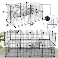 56 Inch 36 Panels Two-Storey Fence Kennel Dog Playpen Pet Play Pen Exercise Cage