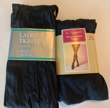 Black Tights Ladies Vtg One Size Lot Of 2 Pair a