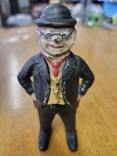 Vintage A.C. WILLIAMS Banker BUSINESS MAN Cast Iron Still BANK Bowler Hat