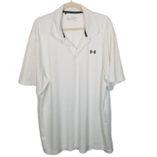 Under Armour Mens 2XL White Polo Shirt Heat Gear Loose Fit Short Sleeve Collared
