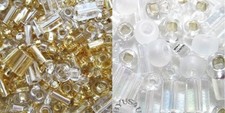 CZECH SEED BEADS MULTI SHAPE SIZE SILVER LINED GOLD CLEAR FROST 50 grams SALE