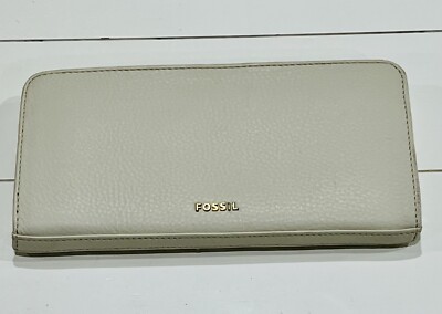 Fossil Leather Flap Clutch Snap Wallet Gray Rose Gold Women